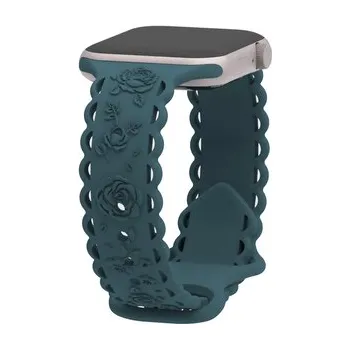 Chytré hodinky Perforované růže řemínek pro Apple Watch 42/44/45/46/49mm,petrolejová