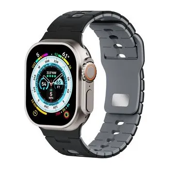 Chytré hodinky Perforovaný dvojbarevný řemínek pro Apple Watch 42/44/45/46/49mm,Černo-Šedý