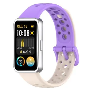 Perforovaný řemínek pro Huawei Band 8/9/10,Fialovo-béžová