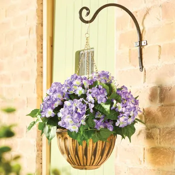 umělá květina Horterzie v závěsném květináči Délka 25 cm. Výška 58 x průměr 41 cm. Květináč průměr 26 cm.