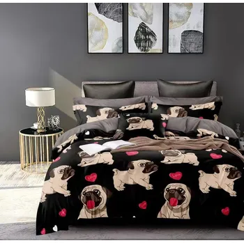 Povlečení TOTÁLNÍ MASAKR CEN ! OBOUSTRANNÉ BAVLNĚNÉ POVLEČENÍ - FRANCOUZSKÉ - 200x220cm - BULDOČEK BLACK + PROSTĚRADLO ZDARMA !