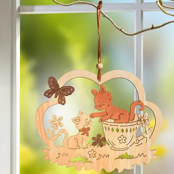 Dřevěná závěsná dekorace Kočičky