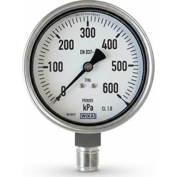 WIKA - Ursula Wiegand Ges.m.b.H. manometr 232.50.100 0/600kPa, M20x1,5mm spodní přip., tř.1%, výrobní číslo, TEST Report