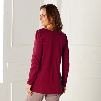 Dámské tričko Pyžamové tričko s potiskem květin a dlouhými rukávy třešňová 46/48