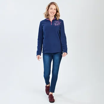 Dámský svetr Fleecový svetr s výšivkou modrý L