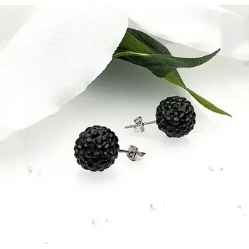 Náušnice Dámské ocelové náušnice kulička s kamínky - černá