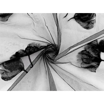 Tyl s listy ginkgo metráž - černá