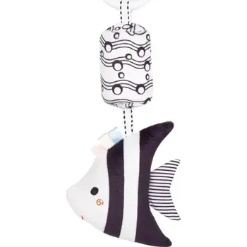Chrastítko do kočárku černo-bílé 27 cm Plyšová rybka skalára pro miminka Rozvoj smyslů a motoriky Kojenecká hračka s úchytem