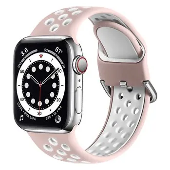 Dvoubarevný perforovaný řemínek s přezkou pro Apple Watch 38/40/41/42(S10)mm,Růžovo-Bílý