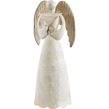Vánoční dekorace Dekorace kovový anděl modlící bílo-zlatý, 63,5x28x23,5 cm