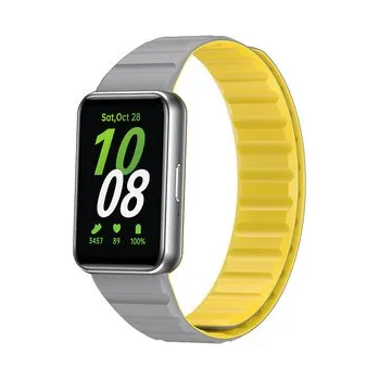 Chytré hodinky Silikonový magnetický řemínek pro Samsung Galaxy Fit 3,Šedo-žlutý