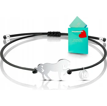 Náramek Šňůrkový náramek stříbrný kůň s písmenem Ag 925