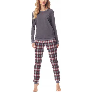 Podprsenka Merry Style Dámské pyžamo bavlněné s dlouhým rukávem MS-168 Šedá/Kostkovaná XL