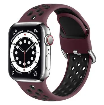 Dvoubarevný perforovaný řemínek s přezkou pro Apple Watch 38/40/41/42(S10)mm,Vínovo-černý