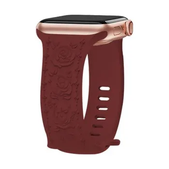 Chytré hodinky Řemínek gravírované růže pro Apple Watch 42/44/45/46/49mm,Vínová