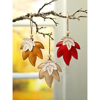 Závěs podzimní listí 3 ks béžová/hnědá/cihlová