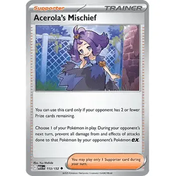 Sběratelská karetní hra Pokémon MEG 113/132 Acerola's Mischief - Mega Evolution Stav: Near Mint, Verze: REVERSE HOLO