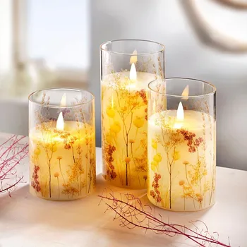 Svíčka LED svíčky Fiori v dekorativní sklenici, sada 3 ks bílá