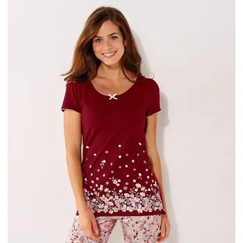 Pyžamové tričko s potiskem květin a krátkými rukávy třešňová 56