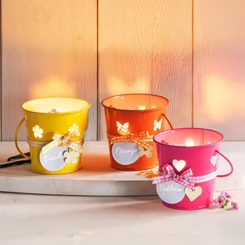 Svíčka Vonné svíčky v kovovém kyblíku Delina, sada 3 ks žlutá/oranžová/růžová