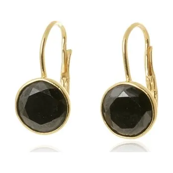Náušnice Dámské zlacené stříbrné náušnice s černými zirkony STNAU2041F