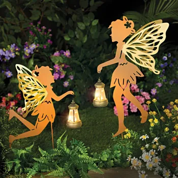 Zahradní dekorace 2 solární dekorace Víly hnědá 43,5 x 27,5 cm a 31,5 x 30 cm.