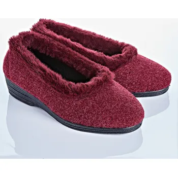 Dámské pantofle Pohodlné bačkory s kožešinovým lemem bordó 37