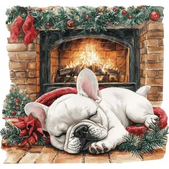 Textilní nažehlovací páska Dante Nažehlovačka Buldoček a krb vánoční - 20 x 19 cm