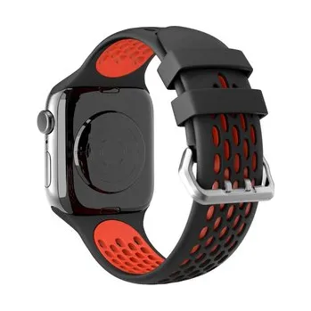 Chytré hodinky Perforovaný řemínek s dvojitým zapínáním pro Apple Watch 42/44/45/46/49mm,Černo-Červený