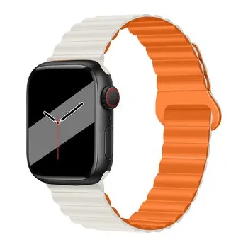 Chytré hodinky Silikonový magnetický řemínek pro Apple Watch 38/40/41/42(S10)mm,Béžovo-oranžová