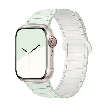 Chytré hodinky Dvojbarevný magnetický řemínek pro Apple Watch 42/44/45/46/49mm,Mentolovo-bílý