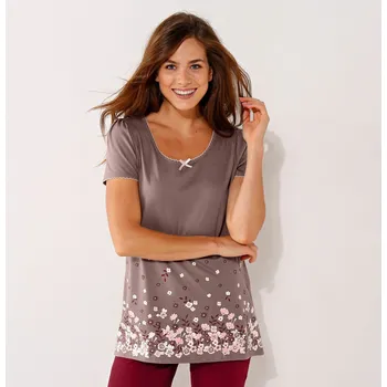 Dámské tričko Pyžamové tričko s potiskem květin a krátkými rukávy hnědošedá 38/40