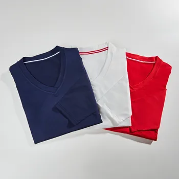 Dámské tričko 3 trička s výstřihem do V bílá-červená-modrá L