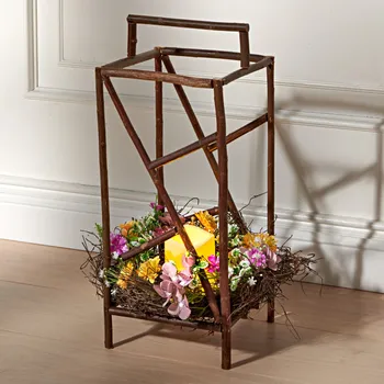 Svícen Dřevěná lucerna + LED svíčka