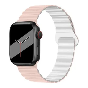 Chytré hodinky Silikonový magnetický řemínek pro Apple Watch 42/44/45/46/49mm,Růžovo-Bílá