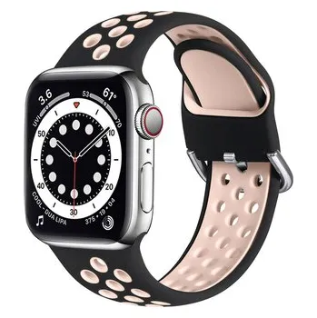 Chytré hodinky Dvoubarevný perforovaný řemínek s přezkou pro Apple Watch 38/40/41/42(S10)mm,Černo-Růžový