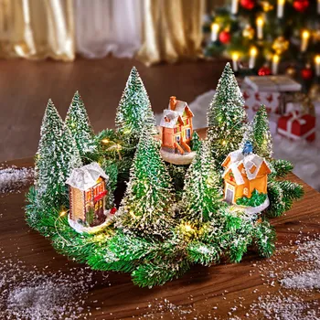 Vánoční dekorace LED věnec s domečky Průměr 33 cm