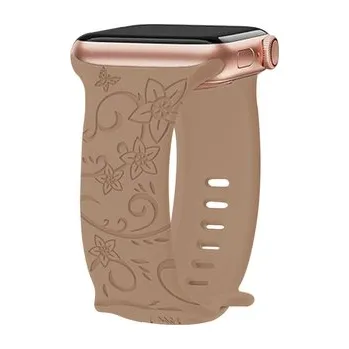 Chytré hodinky Řemínek gravírované květiny pro Apple Watch 42/44/45/46/49mm,Narcis - béžová