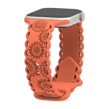 Chytré hodinky Perforované slunečnice řemínek pro Apple Watch 42/44/45/46/49mm,Oranžová