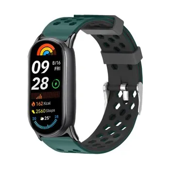 Chytré hodinky Perforovaný řemínek s přezkou Mi band 8/9/10,Tmavězeleno-černá