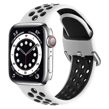 Chytré hodinky Dvoubarevný perforovaný řemínek s přezkou pro Apple Watch 38/40/41/42(S10)mm,Bílo-Černý