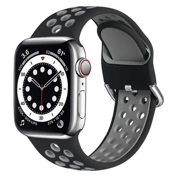 Chytré hodinky Dvoubarevný perforovaný řemínek s přezkou pro Apple Watch 38/40/41/42(S10)mm,Černo-Šedý