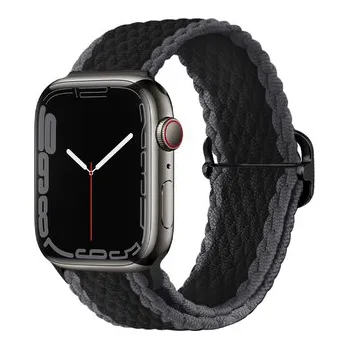 Chytré hodinky Pletený řemínek se sponou pro Apple Watch 42/44/45/46/49mm,Černo-Šedý
