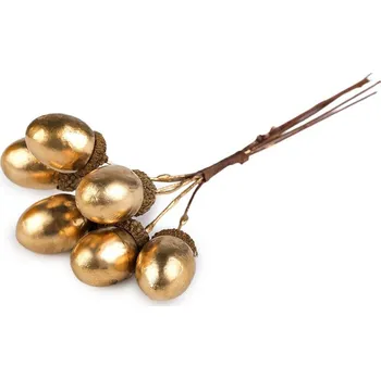Bytová dekorace Umělé žaludy na drátku metalické - zlatá