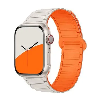 Chytré hodinky Dvojbarevný magnetický řemínek pro Apple Watch 38/40/41/42(S10)mm,Béžovo-oranžový