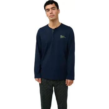 Pánské pyžamo Pánské bavlněné pyžamo s dlouhým rukávem a vzorovanými kalhotami Vamp 23650 blue velikost L