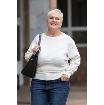 Dámský svetr Italy fashion Elegantní svetr SELIN Barva: Krémová, Velikost: UNI: L-2XL