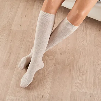 Dámské ponožky 2 podkolenky, světlešedá, přírodní světle šedá + přírodní 35-38