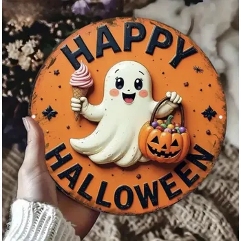 Plechová dekorace na dveře - HALLOWEEN - DUCH (Značka: GUANGDONG )