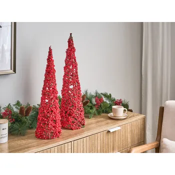Vánoční dekorace Sada 2 dekorativních vánočních stromků červená kovová drátěná figurka moderní styl vánoční doplňky Beliani